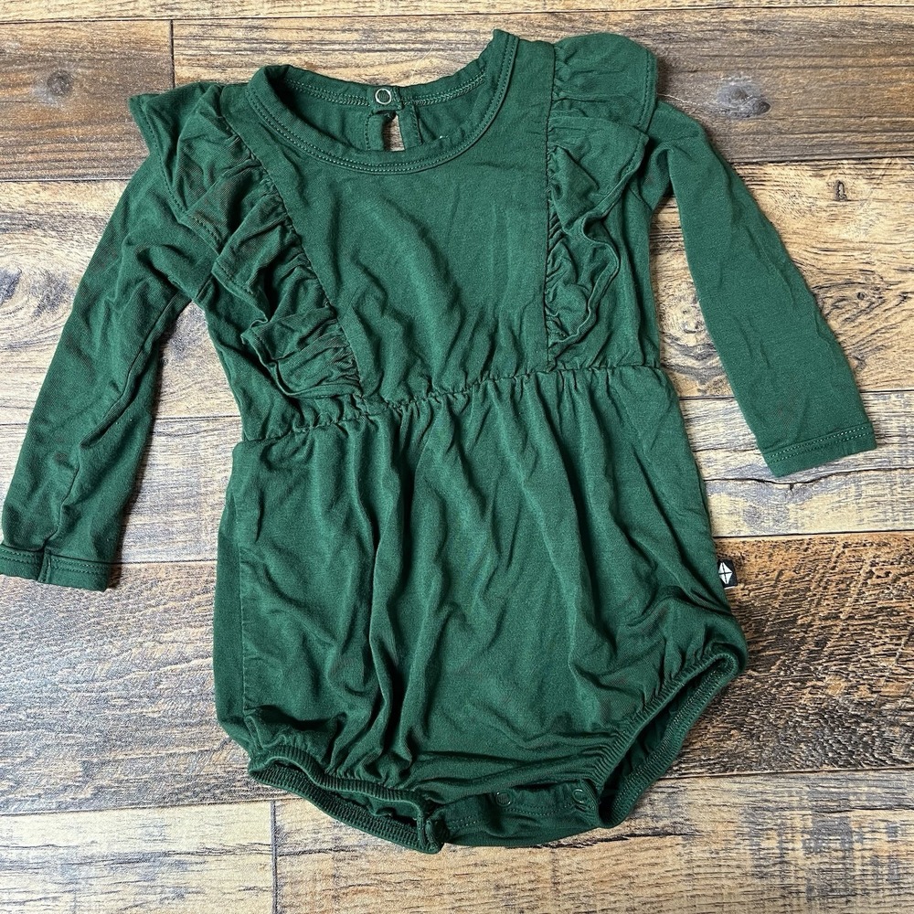 Kyte Baby Bamboo Bubble Romper Baby Girl 3-6m Forest Green Ruffle